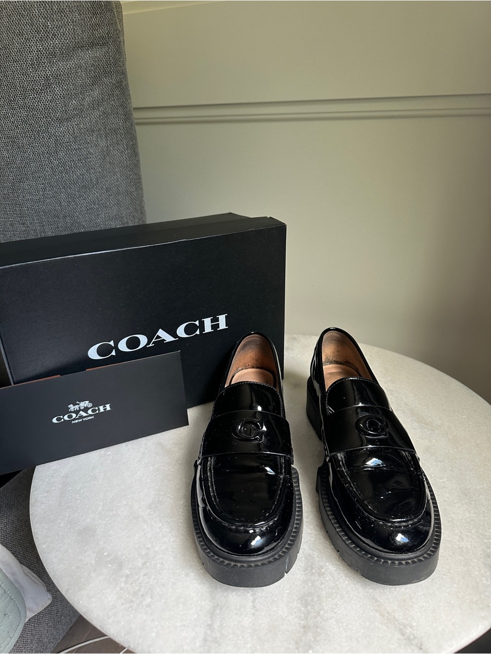 Coach Leah Black Patent Leather Loafers